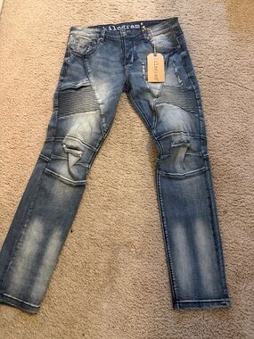 Kilogram Men's Skinny Biker Jeans in Washed Blue